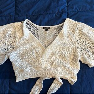 Express, Small, Cream Color, Crop, Lace Top